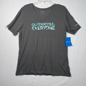 Columbia Womens LG "Outdoors Is For Everyone" Grey‎ V-Neck Tee NWT